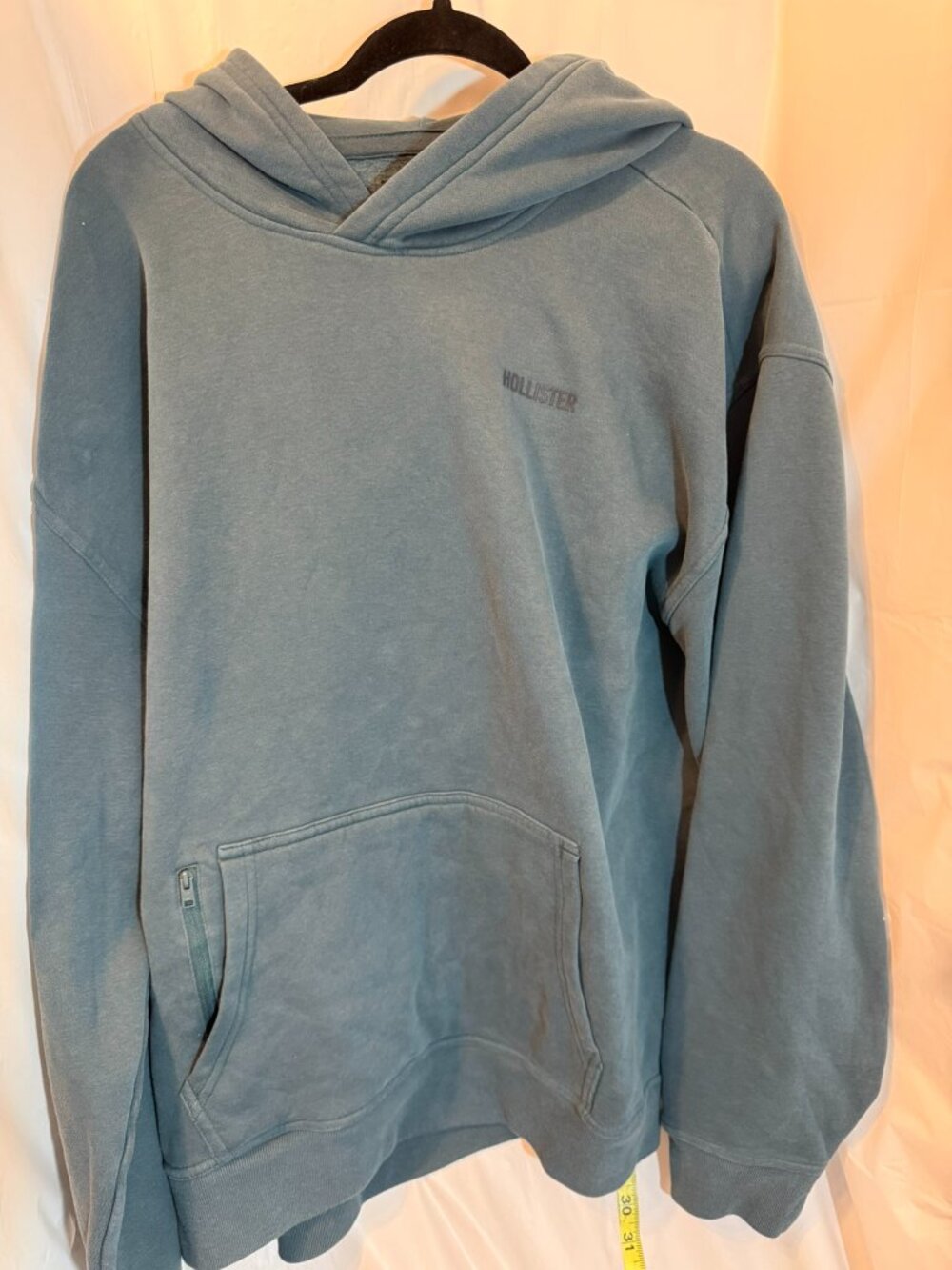 Hollister Relaxed Fit Hoodie Teal Blue XL Zipper Pocket Embroidered